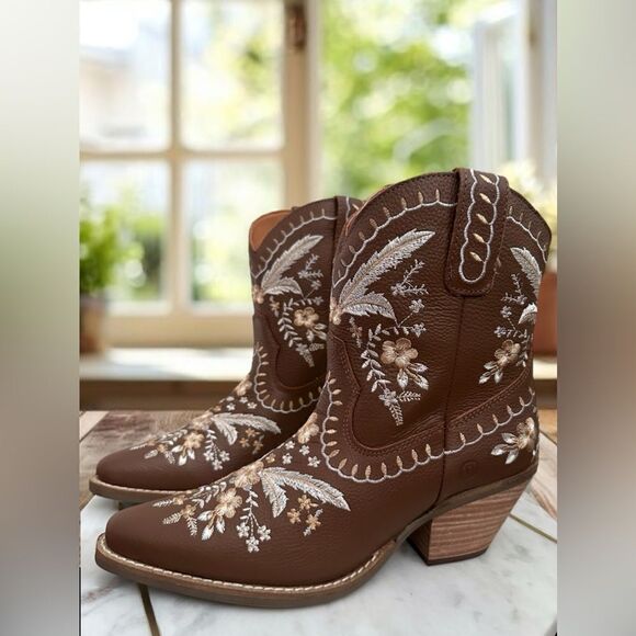 DINGO Leather Floral Embroidered Cowgirl boots Size 8 - Picture 9 of 16